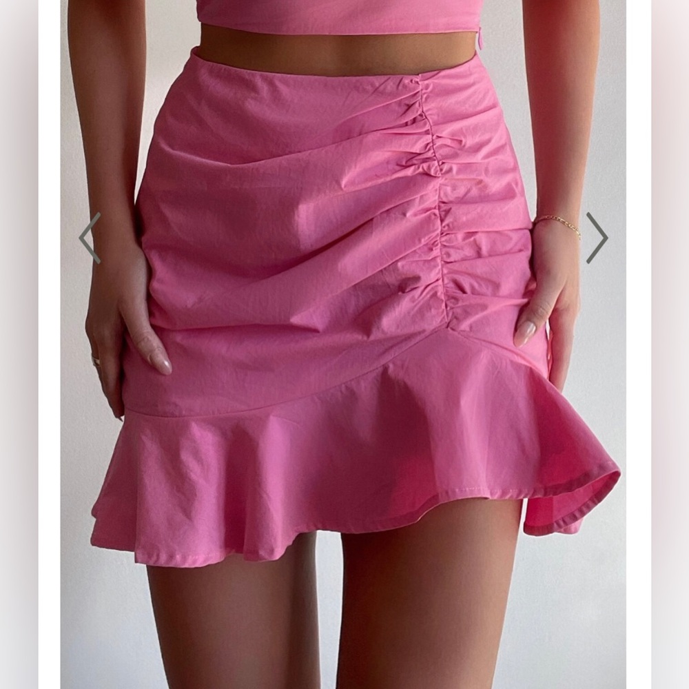 Showpo Astarte Bubblegum Pink mini skirt with ruching Medium